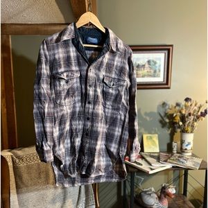 Pendleton Brown and Blue Plaid Virgin Wool Flannel Size 16(Comparable to Medium)
